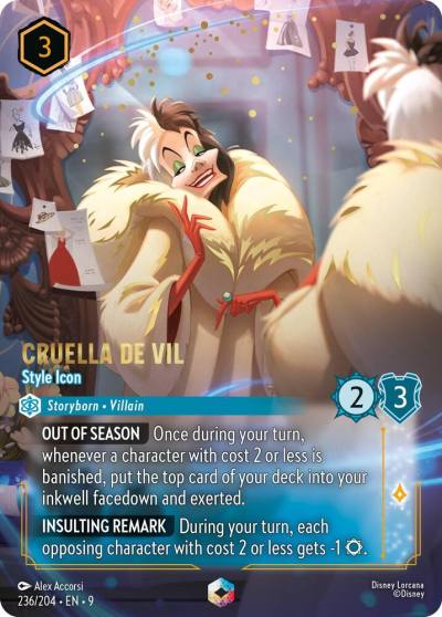 Cruella De Vil Style Icon Enchanted 236/204 Fabled Lorcana card