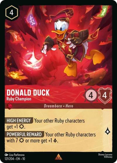 Donald Duck Ruby Champion 121/204 Whispers in the Well Lorcana card
