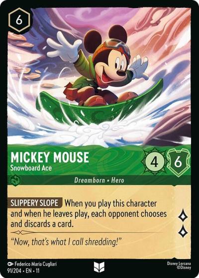 Mickey Mouse Snowboard Ace 91/204 Winterspell Lorcana card