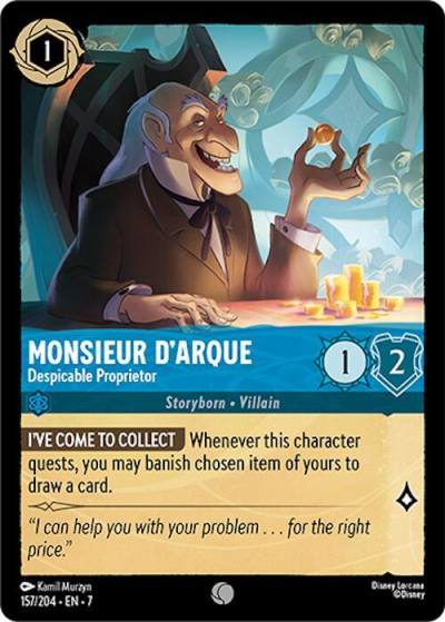 Monsieur DArque Despicable Proprietor 157/204 Archazia's Island Lorcana card