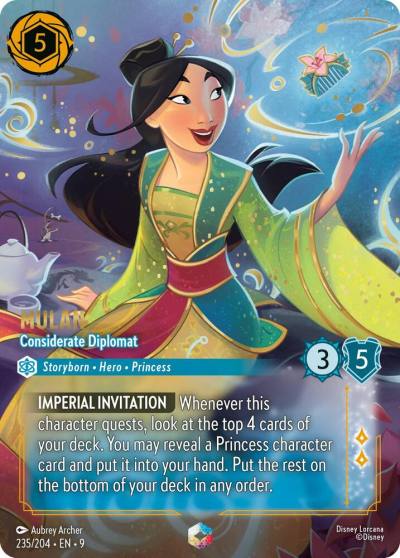 Mulan Considerate Diplomat Enchanted 235/204 Fabled Lorcana card
