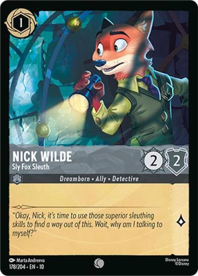Nick Wilde Sly Fox Sleuth 178/204 Whispers in the Well Lorcana card
