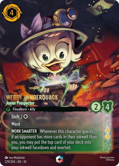 Webby Vanderquack Junior Prospector Enchanted 229/204 Whispers in the Well Lorcana card